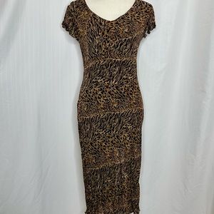 A. M. I. Brown animal print midi dress